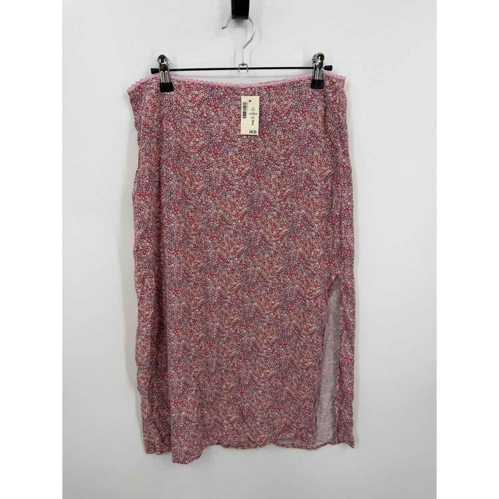 NWT Aeropostale Ditsy Floral Midi Skirt Womens Size M Pink Slit